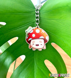 Cute Frog and Mushroom on a wooden keychain