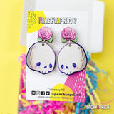 Kawaii Goth Skull and Rose Dangle Earrings