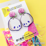 Kawaii Goth Skull and Rose Dangle Earrings