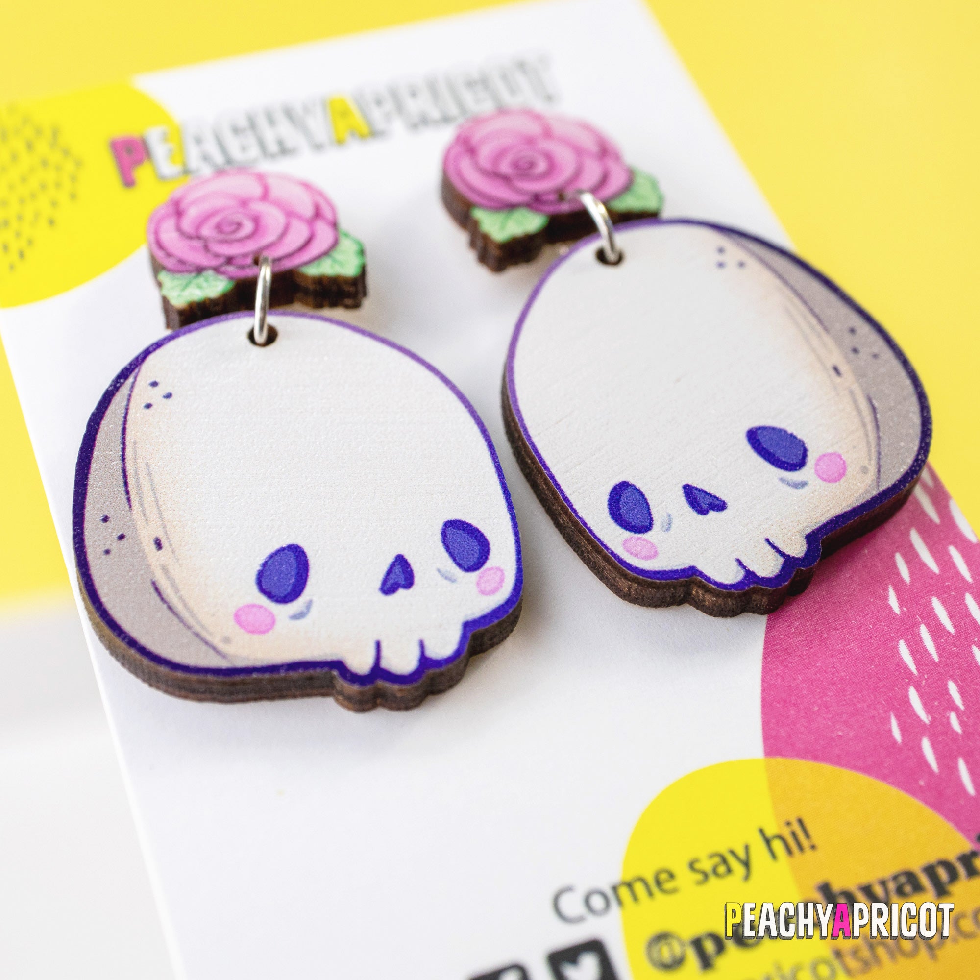 Kawaii Goth Skull and Rose Dangle Earrings