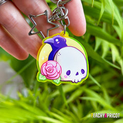 Pastel Goth Skull and Rose Keychain