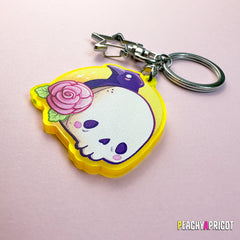 Pastel Goth Skull and Rose Keychain