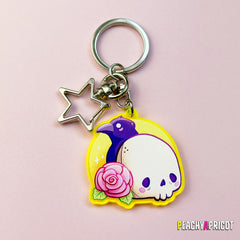 Pastel Goth Skull and Rose Keychain