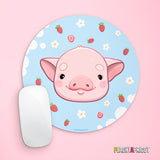 Cute Pig with Strawberries and Daisies Mousepad